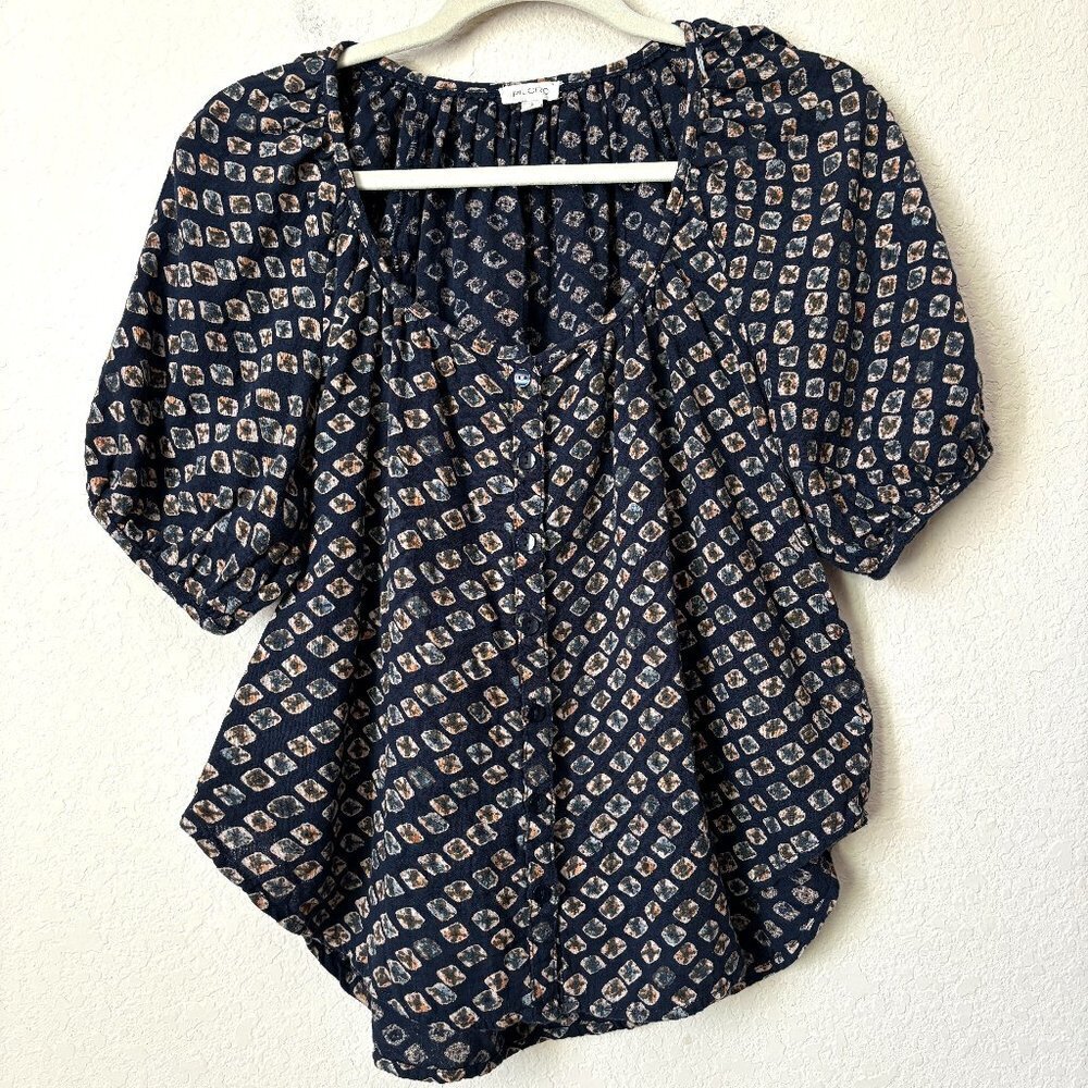Anthropologie Pilcro Boho Printed Button Front Rounded Hem Blouse Top